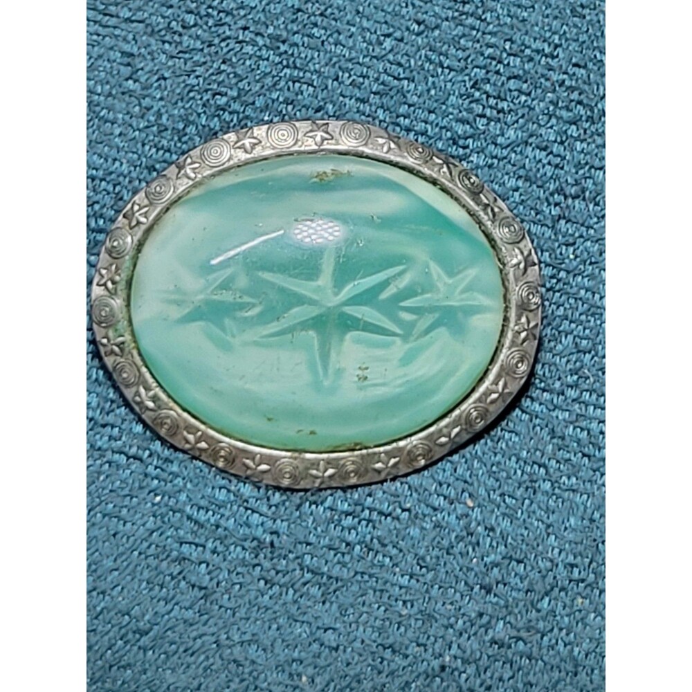AntiqueArt Deco Czech Seafoam Green Gablonz Glass Star Fish Brooch